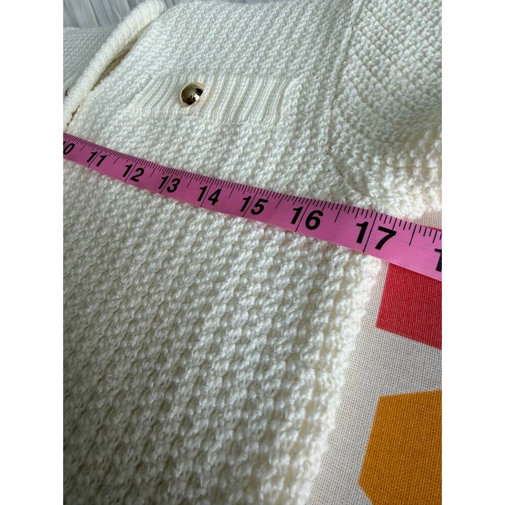 French Connection Egret Textured Knit Short Sleeve Cardigan Gold Buttons Size S - Picture 7 of 8